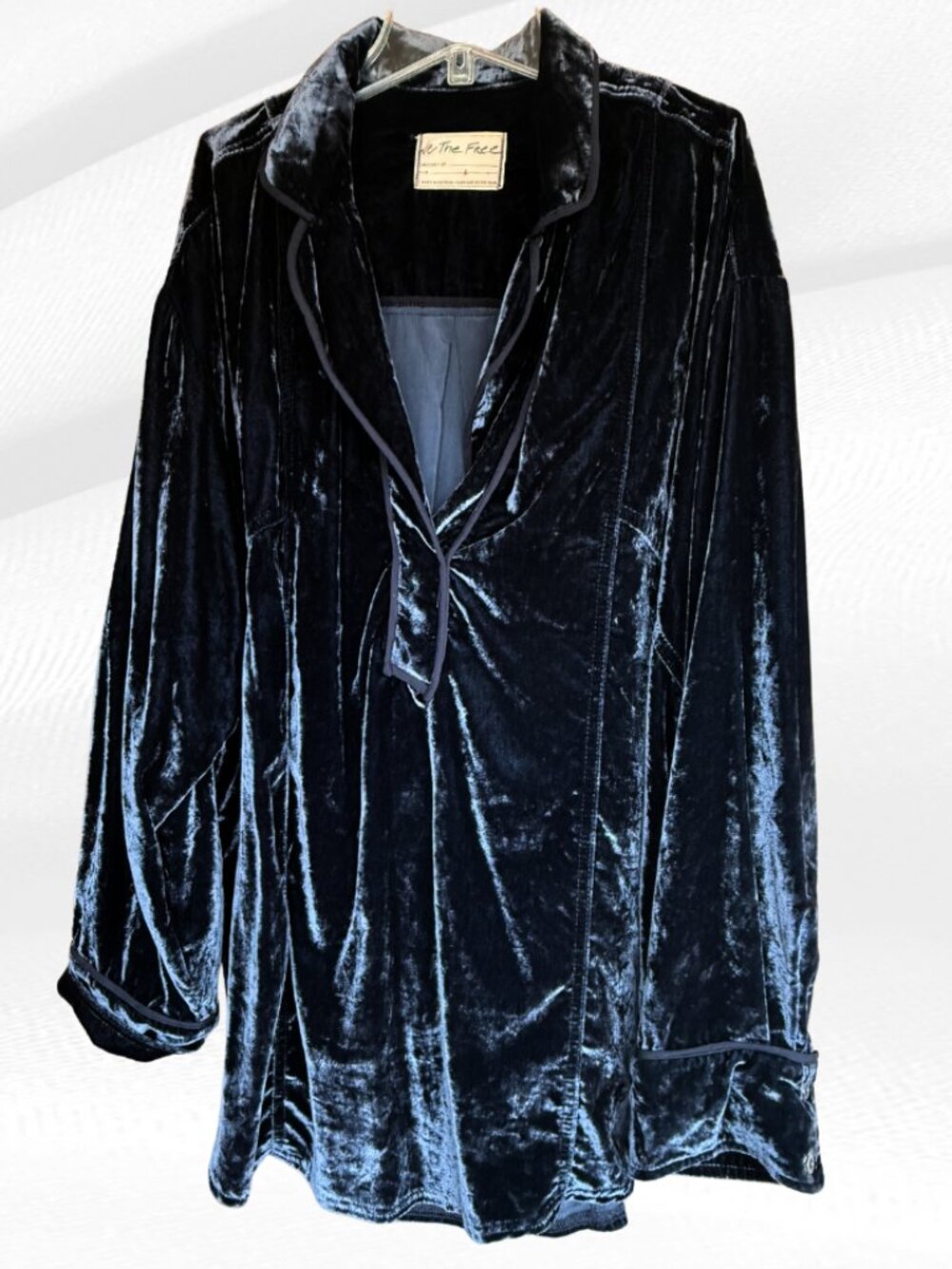 We The Free Free People Crushed Velvet Oversized Popover Shirt Top Navy Size L - Picture 11 of 17